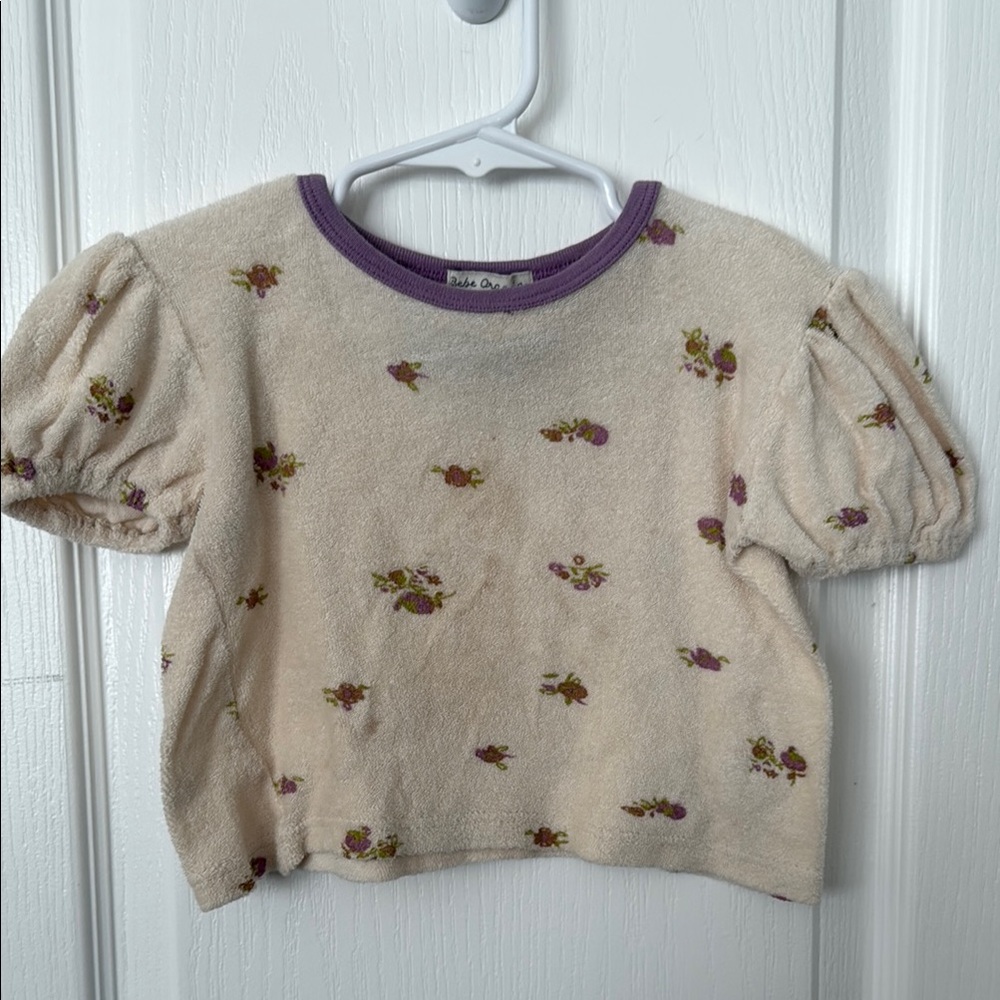 Kids Floral Cream Top with Purple Accents